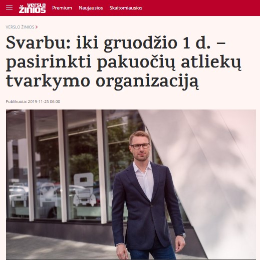 Svarbu: iki gruodžio 1 d. – pasirinkti pakuočių atliekų tvarkymo organizaciją