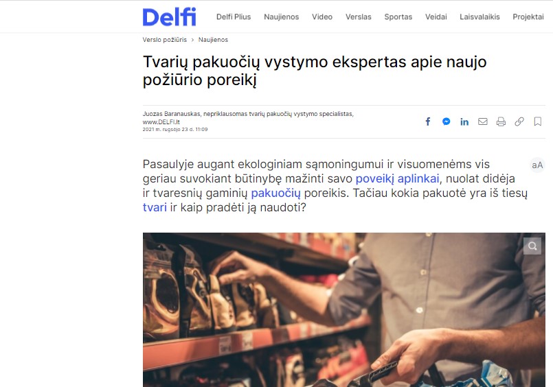 Tvarių pakuočių vystymo ekspertas apie naujo požiūrio poreikį