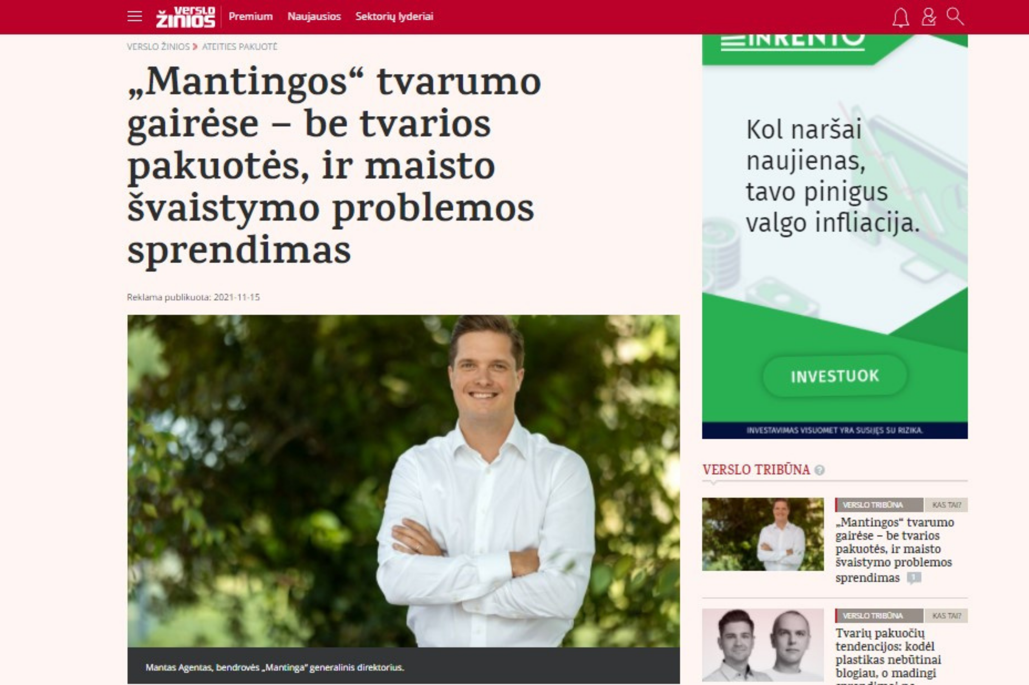 „Mantingos“ tvarumo gairėse – be tvarios pakuotės, ir maisto švaistymo problemos sprendimas