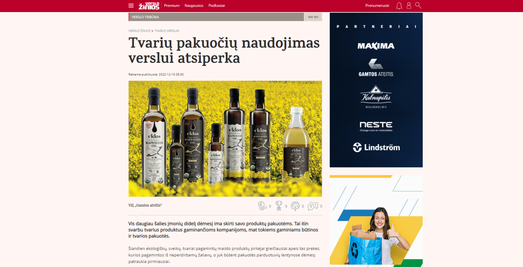 Tvarių pakuočių naudojimas verslui atsiperka